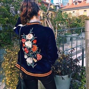 Beautiful Zara Velvet Embroidered Bomber